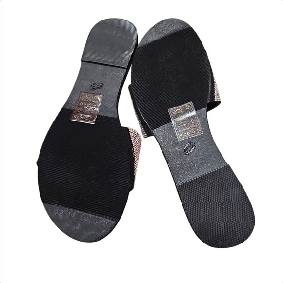 Rhinestone Embellished Slide Sandals Black Sole Multicolor Sparkle Band - Picture 6 of 6